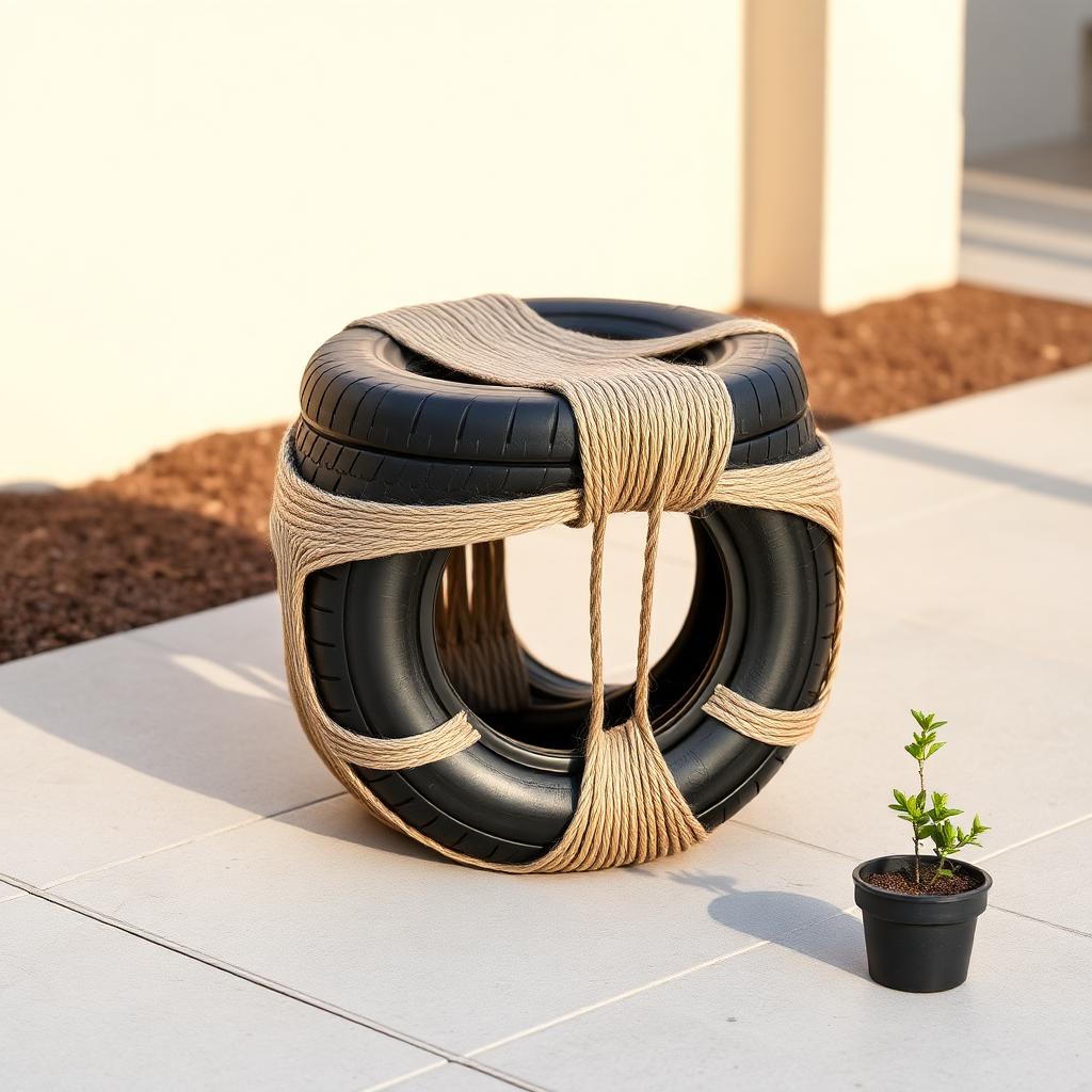 Old Tires transformed into Garden Seat